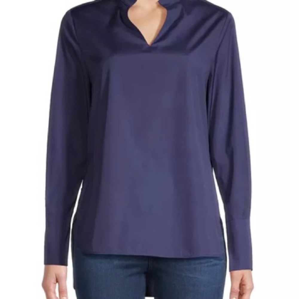 NWT! HARSHMAN | Ellis Cotton Poplin Popover Blouse | Dark Navy | XS
